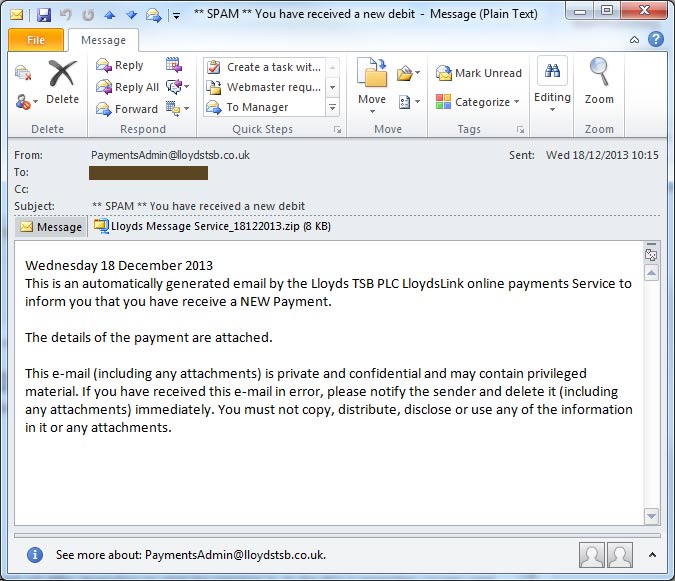 virus email screenshot